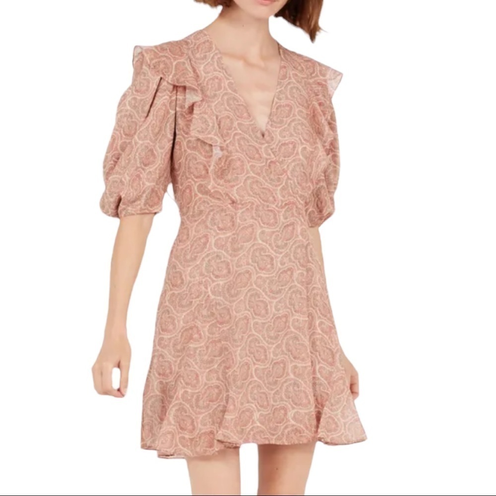 New! The Kooples Pink Paisley Printed Ruffle Mini Dress